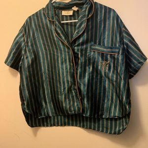 Victoria’s Secret Green and Gold Striped Pajama Top Women’s Size Small
